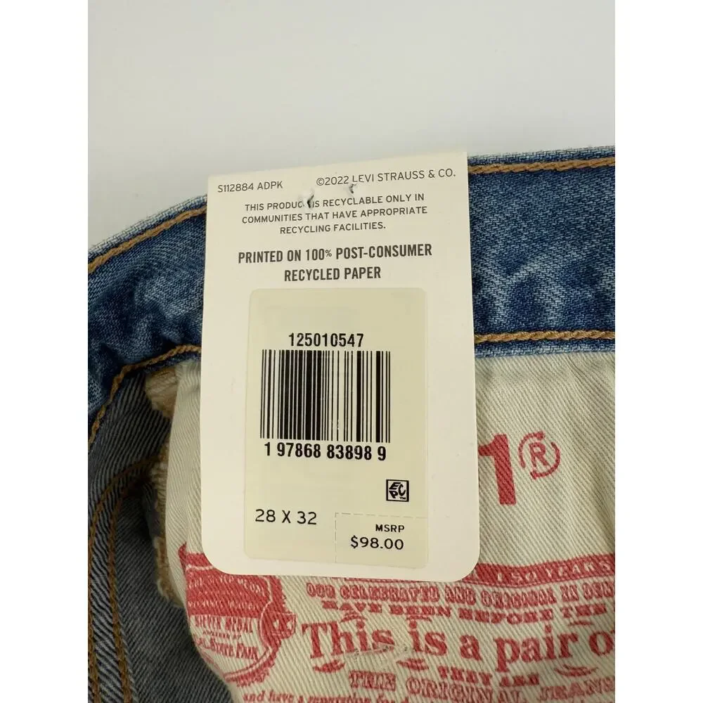 Levi's Premium Women 501 Original Fit Mid Rise Straight Leg Jeans 28x32 Blue NWT - Picture 14 of 16